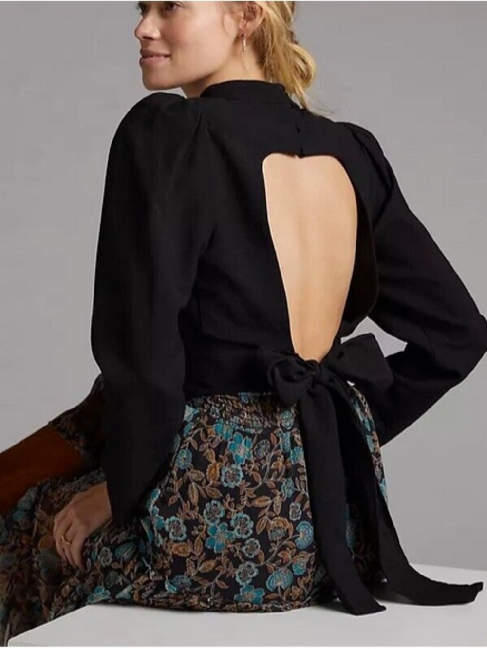 Anthropologie Maeve Black Open Back Tie Blouse